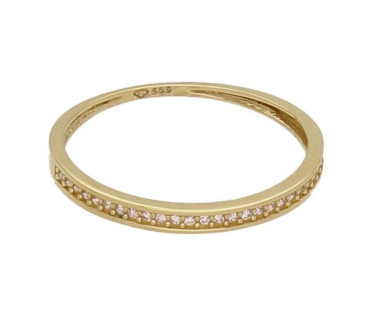 Złoty pierścionek 585 z cyrkoniami w kolorze pudrowego różu PI 6088B. Złoty pierścionek delikatny. Złoty pierścionek damski.  Złoty pierścionek z cyrkoniami pudrowy r.jpg